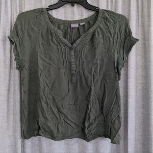 Laura Scott Top Women's XL Olive Green Popover Cottagecore Forest Fairy Gauzy